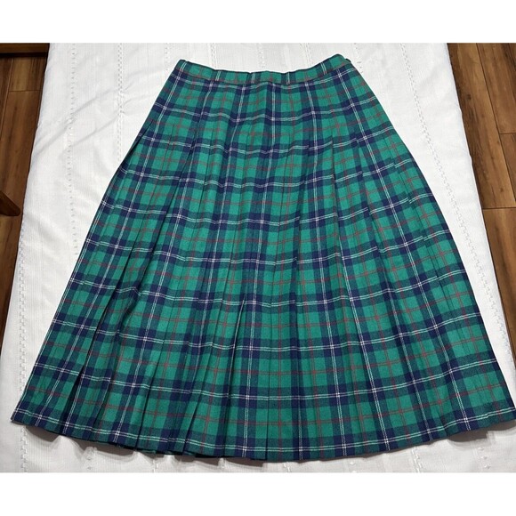 Pendleton Dresses & Skirts - Vintage Pendleton Green & BluePlaid Pleated Skirt 100% Wool Womens Size 16